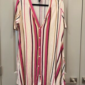 Striped V-Neck Button-Up Women's Dress